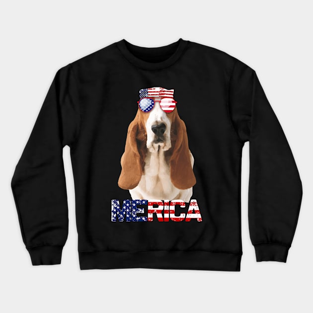 Merica Basset Hound Dog American Flag 4Th Of July Crewneck Sweatshirt by jrgenbode